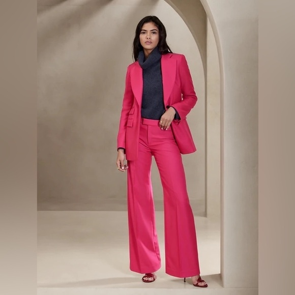 NWT! Banana Republic Happy Hour Pink Lido Wide-Leg Wool Pants - Multiple Sizes - Picture 1 of 6
